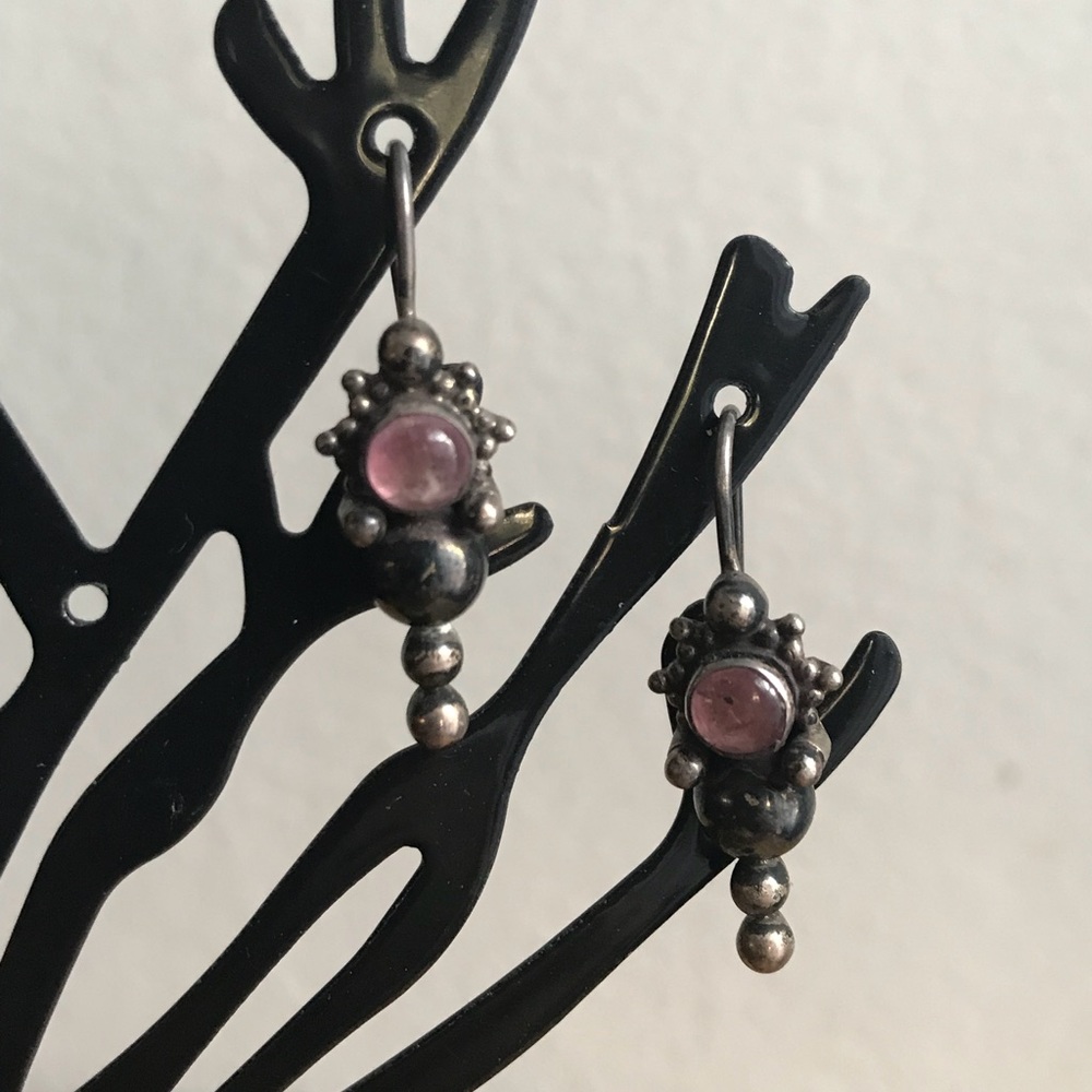 Vtg 925 Silver Earrings with pink stone